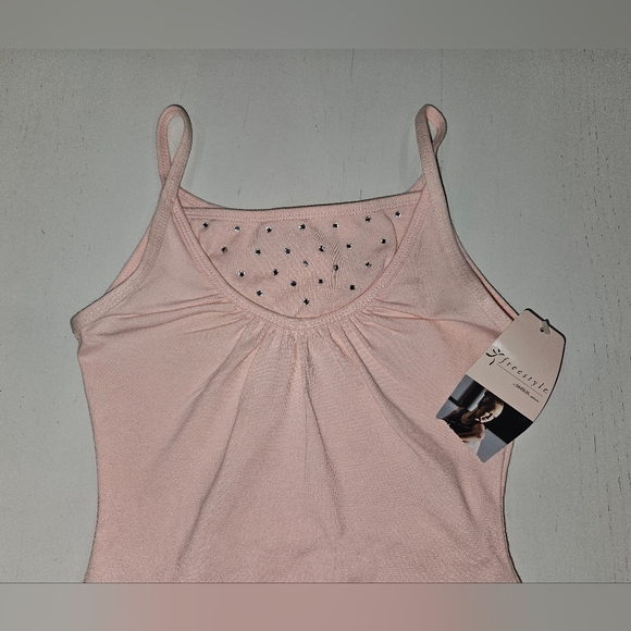 Ballet Dance Freestyle Girls Danskin Leotard. Large 10/12 Baby Pink Rhinestones - Picture 2 of 5